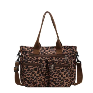 Sac de sport léopard unisexe marron – fermeture zippée