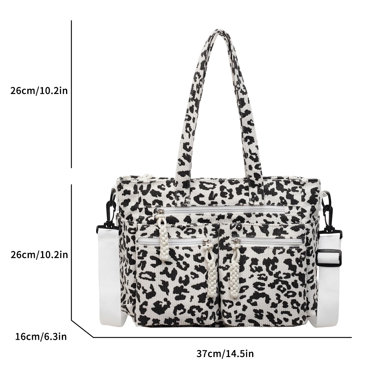 Sac de sport léopard femme blanc en velours et polyester – dimensions 26 cm × 37 cm × 16 cm – Image 2