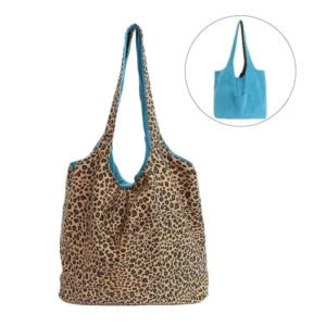 Sac cabas léopard femme marron en toile polyester – avec poche intérieure pour téléphone