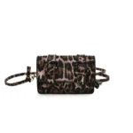 Petit sac à main bandoulière léopard femme café en cuir et polyester