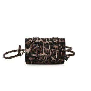 Petit sac à main bandoulière léopard femme café en cuir et polyester
