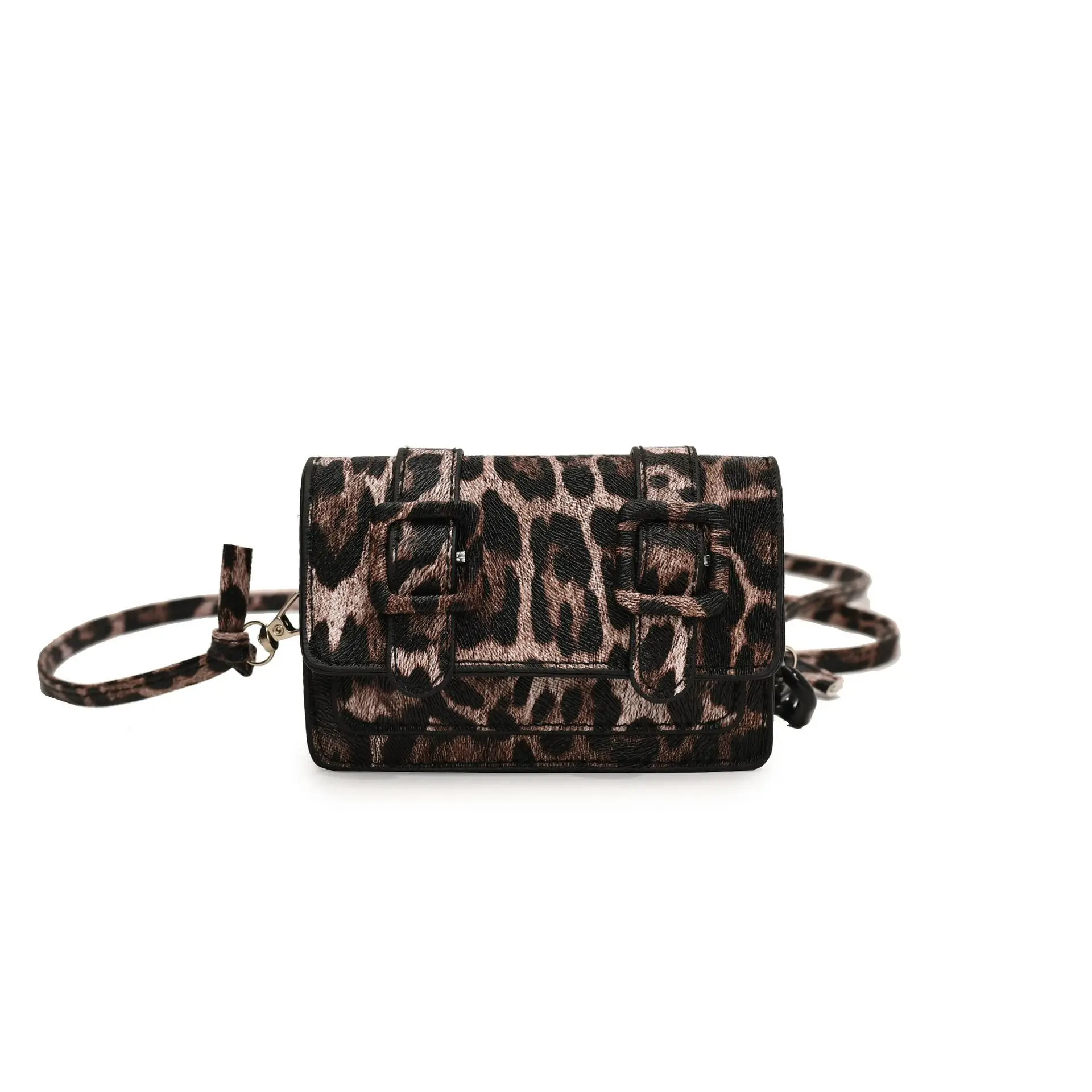 Petit sac à main bandoulière léopard femme café en cuir et polyester