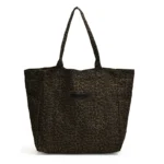 Sac cabas léopard femme noir en toile polyester – avec poche intérieure pour téléphone