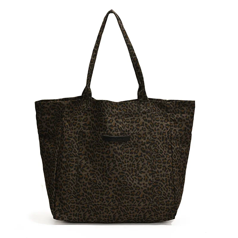 Sac cabas léopard femme noir en toile polyester – avec poche intérieure pour téléphone