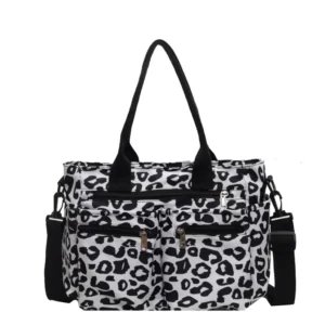 Sac de sport léopard unisexe blanc en nylon et polyester – dimensions 26 cm × 37 cm × 16 cm, avec compartiments
