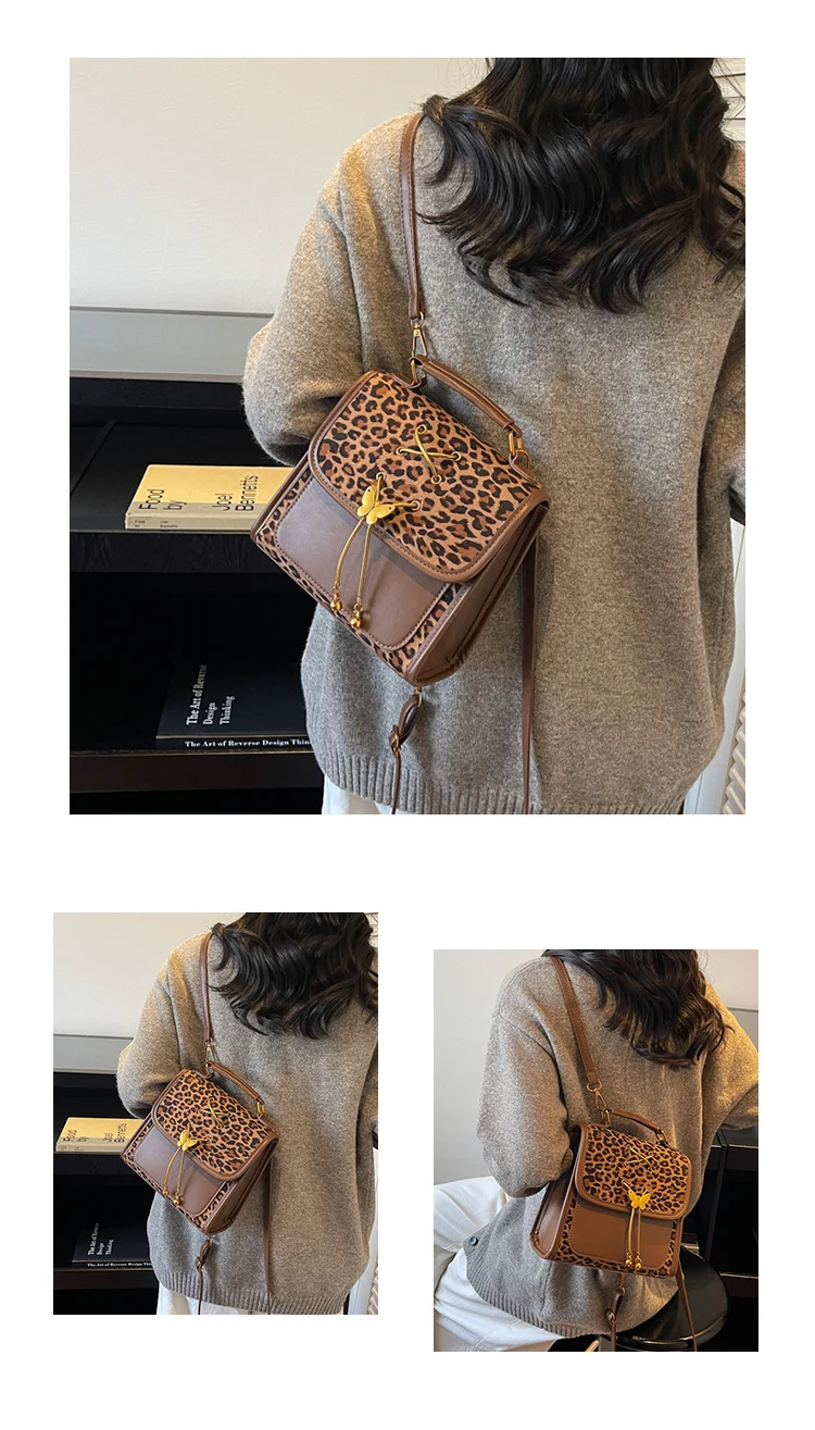 Sac à dos léopard femme marron en polyester – Image 2