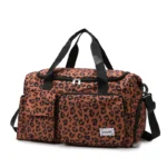 Sac de sport léopard unisexe café en nylon et polyester – dimensions 11 cm × 18,89 cm × 10,02 cm, avec compartiments