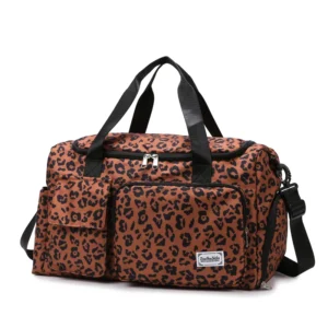 Sac de sport léopard unisexe café en nylon et polyester – dimensions 11 cm × 18,89 cm × 10,02 cm, avec compartiments