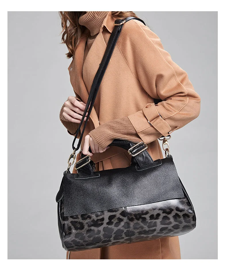 Sac à main bandoulière léopard femme noir – fermeture zippée – Image 3