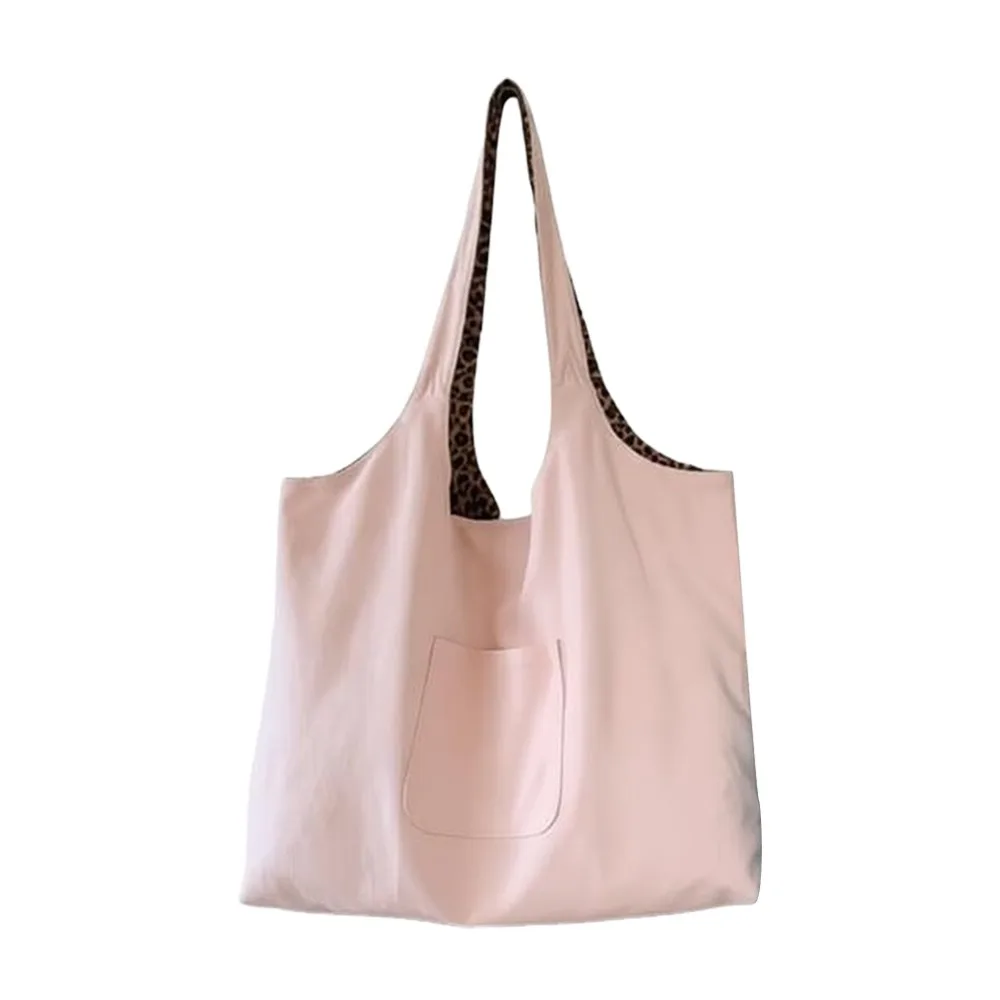 Sac cabas léopard femme rose en toile polyester – avec poche intérieure pour téléphone – Image 3