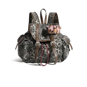 Sac à dos léopard unisexe marron en velours et polyester