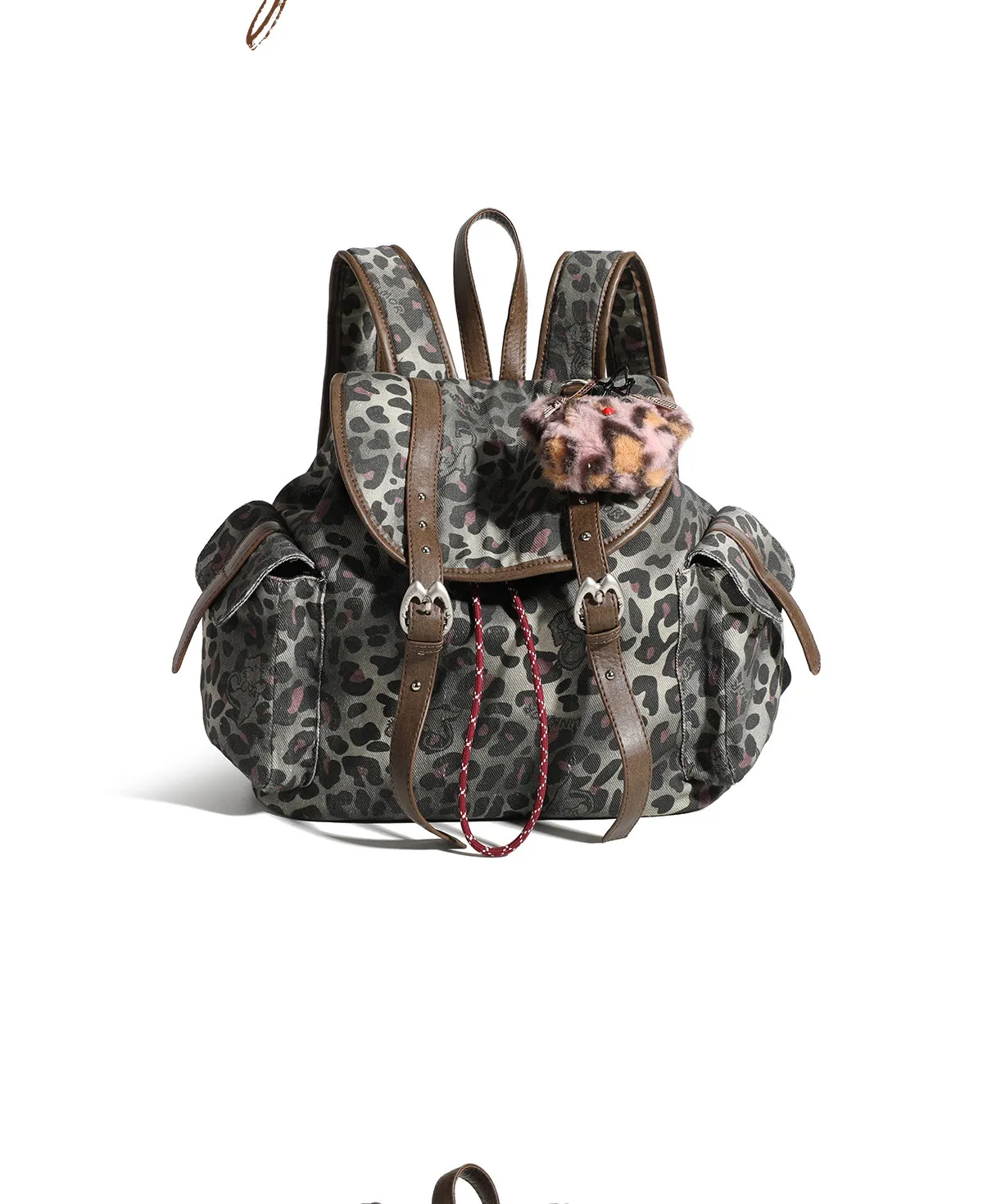 Sac à dos léopard unisexe marron en velours et polyester