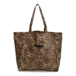 Sac cabas léopard femme marron en toile polyester – avec poche intérieure pour téléphone