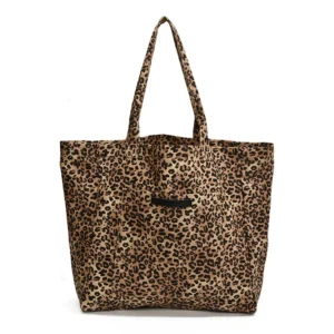 Sac cabas léopard femme marron en toile polyester – avec poche intérieure pour téléphone