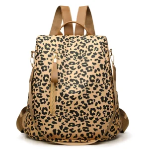 Sac à dos léopard femme marron clair en polyester
