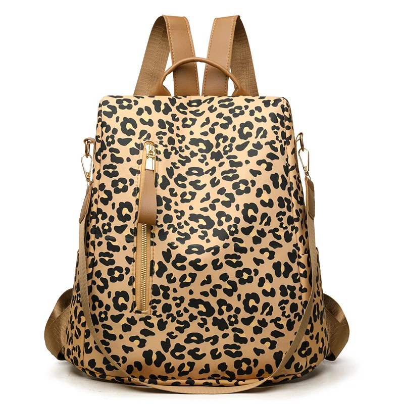 Sac à dos léopard femme marron clair en polyester