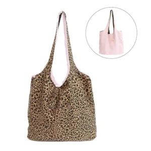Sac cabas léopard femme rose en toile polyester – avec poche intérieure pour téléphone