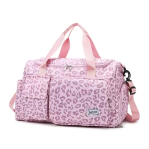 Sac de sport léopard unisexe rose en nylon et polyester – dimensions 11 cm × 18,89 cm × 10,02 cm, avec compartiments