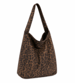 Sac cabas léopard femme café en toile polyester – avec poche intérieure pour téléphone