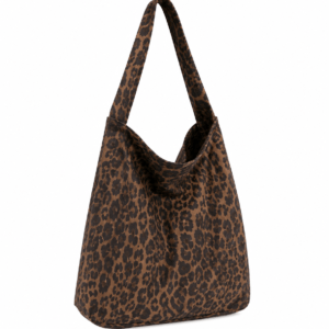 Sac cabas léopard femme café en toile polyester – avec poche intérieure pour téléphone