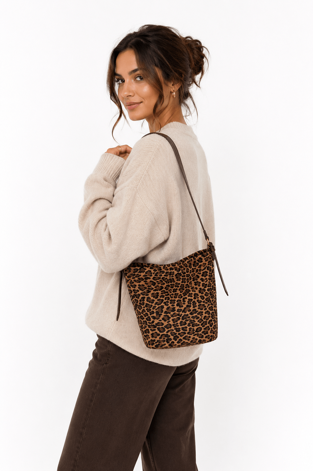 Sac à main bandoulière léopard femme marron en cuir – Image 2