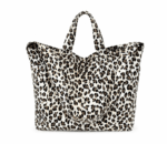 Sac cabas léopard femme blanc en toile polyester – avec poche intérieure pour téléphone