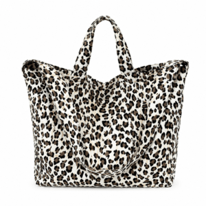 Sac cabas léopard femme blanc en toile polyester – avec poche intérieure pour téléphone