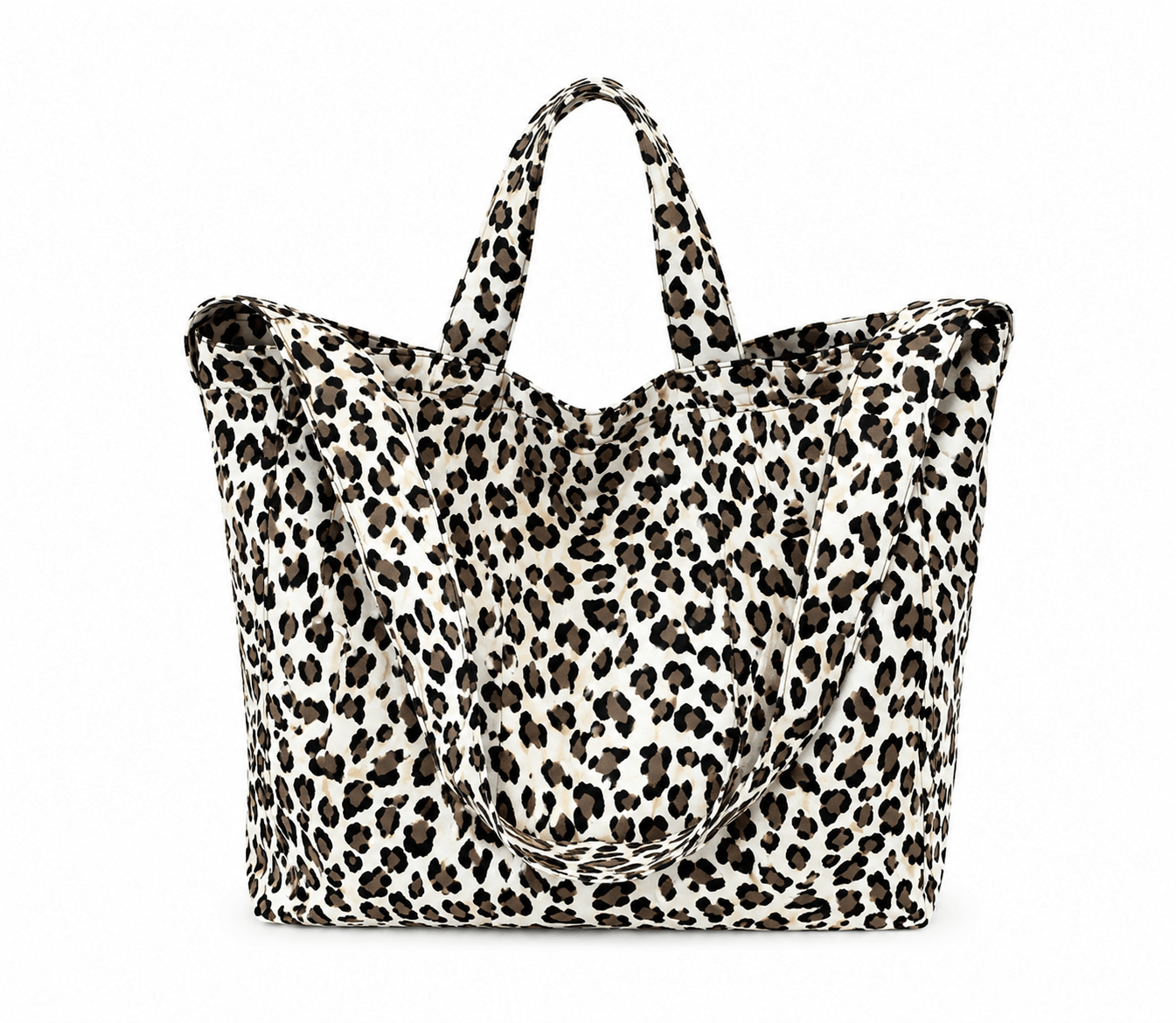 Sac cabas léopard femme blanc en toile polyester – avec poche intérieure pour téléphone