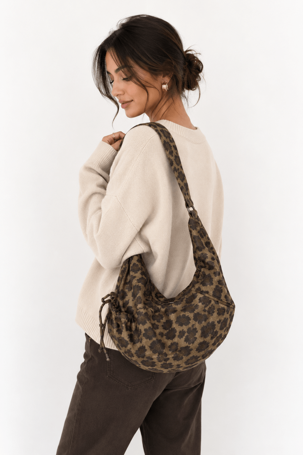 Sac bandoulière léopard unisexe kaki en polyester – Image 2