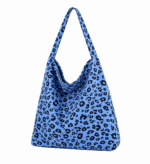 Sac cabas léopard femme bleu en toile polyester – avec poche intérieure pour téléphone
