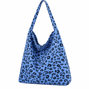 Sac cabas léopard femme bleu en toile polyester – avec poche intérieure pour téléphone