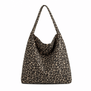 Sac cabas léopard femme marron en toile polyester – avec poche intérieure pour téléphone