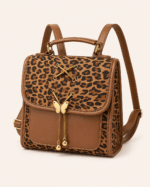 Sac à dos léopard femme marron en polyester