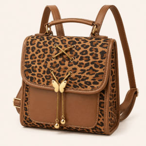 Sac à dos léopard femme marron en polyester